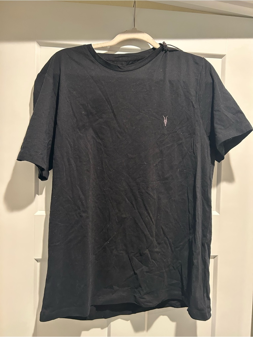 All Saints Black Short-Sleeve Crewneck Tee with Subtle Logo